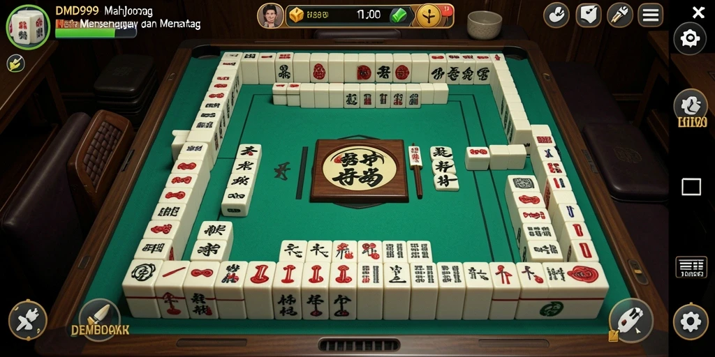 Tampilan gameplay DMD999 yang menarik dengan ubin Mahjong berwarna.