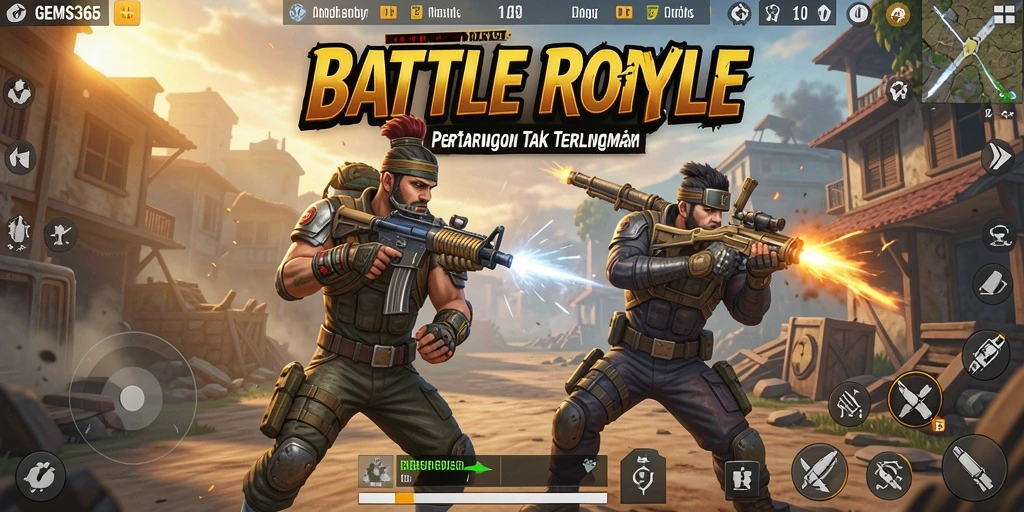 Tampilan gameplay GEMS365 yang intens dan antisipatif dalam dunia Battle Royale.