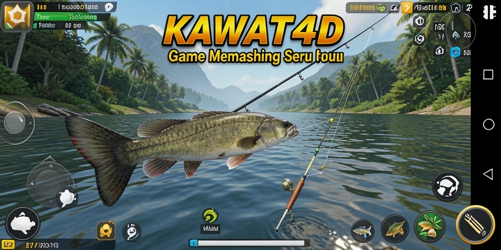 Tampilan gameplay KAWAT4D menampilkan keseruan memancing di lokasi menarik.