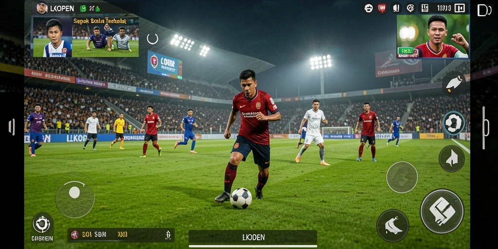 Screenshot gameplay LKOPEN menampilkan aksi sepak bola yang seru.